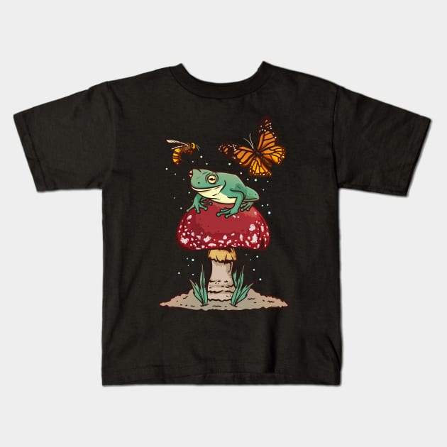 Mushroom Frog Mariposa Butterfly Bee Kids T-Shirt by KAWAIITEE